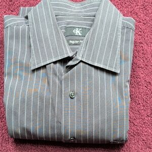 Calvin Klein Men's Striped Black and Gray Dress Shirt